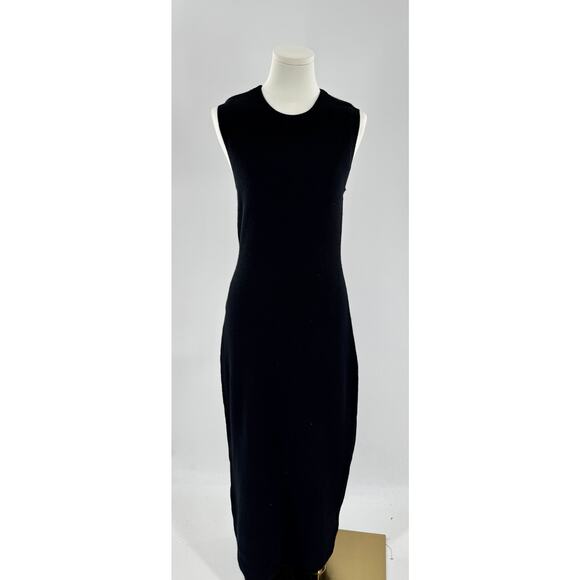 Quince 100% Mongolian Cashmere Black Midi Sweater Dress Sleeveless Ribbed NWT M - Picture 2 of 11
